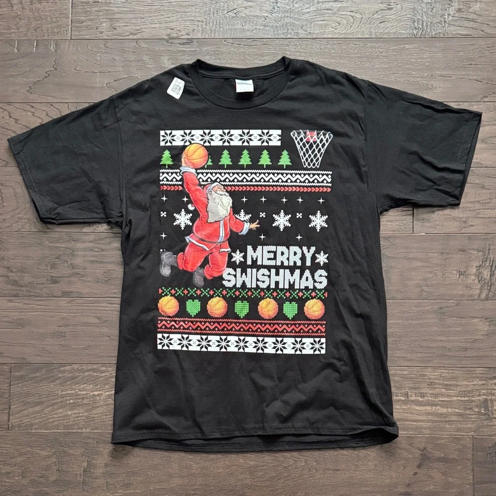Merry Swishmas Santa T-Shirt Men’s Size Large - Black